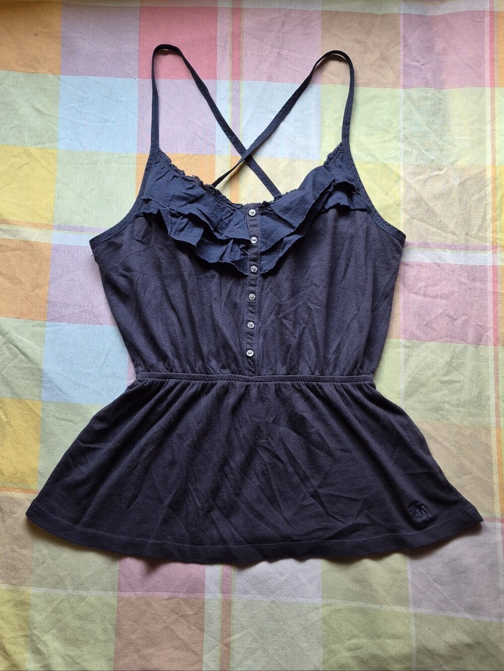Abercrombie & Fitch Navy Ruffle Peplum Tank Top